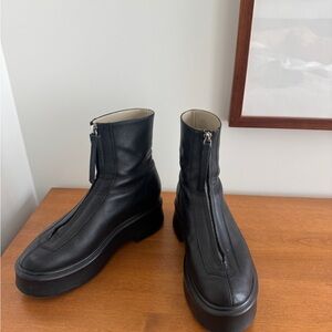 The Row Black Leather Ankle Boots